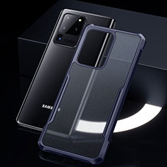 Coque Rebord Contour Silicone et Vitre Transparente Miroir Housse Etui H01 pour Samsung Galaxy S20 Ultra 5G Bleu