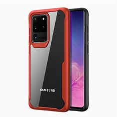 Coque Rebord Contour Silicone et Vitre Transparente Miroir Housse Etui H02 pour Samsung Galaxy S20 Ultra 5G Rouge