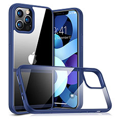 Coque Rebord Contour Silicone et Vitre Transparente Miroir Housse Etui H04 pour Apple iPhone 12 Pro Max Bleu