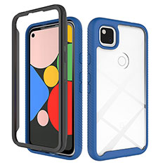 Coque Rebord Contour Silicone et Vitre Transparente Miroir Housse Etui M01 pour Google Pixel 4a Bleu