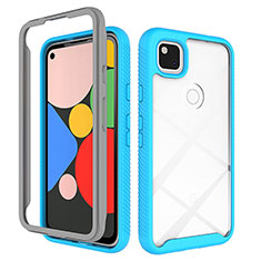 Coque Rebord Contour Silicone et Vitre Transparente Miroir Housse Etui M01 pour Google Pixel 4a Bleu Ciel