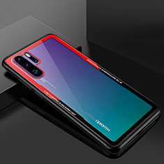 Coque Rebord Contour Silicone et Vitre Transparente Miroir Housse Etui M01 pour Huawei P30 Pro Rouge