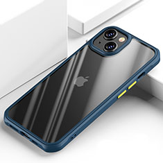 Coque Rebord Contour Silicone et Vitre Transparente Miroir Housse Etui M03 pour Apple iPhone 14 Plus Bleu