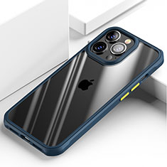 Coque Rebord Contour Silicone et Vitre Transparente Miroir Housse Etui M03 pour Apple iPhone 14 Pro Max Bleu