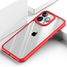 Coque Rebord Contour Silicone et Vitre Transparente Miroir Housse Etui M03 pour Apple iPhone 14 Pro Max Rouge