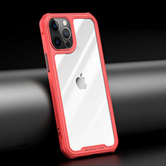 Coque Rebord Contour Silicone et Vitre Transparente Miroir Housse Etui M04 pour Apple iPhone 12 Pro Rouge