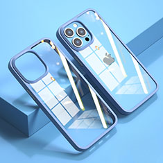 Coque Rebord Contour Silicone et Vitre Transparente Miroir Housse Etui M04 pour Apple iPhone 13 Pro Bleu