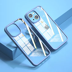 Coque Rebord Contour Silicone et Vitre Transparente Miroir Housse Etui M04 pour Apple iPhone 14 Plus Bleu