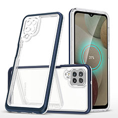 Coque Rebord Contour Silicone et Vitre Transparente Miroir Housse Etui MQ1 pour Samsung Galaxy A12 Bleu