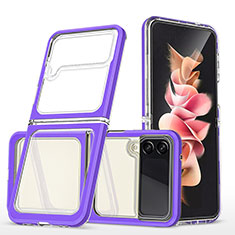 Coque Rebord Contour Silicone et Vitre Transparente Miroir Housse Etui MQ1 pour Samsung Galaxy Z Flip3 5G Violet