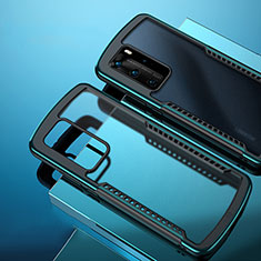 Coque Rebord Contour Silicone et Vitre Transparente Miroir Housse Etui N01 pour Huawei P40 Pro Cyan