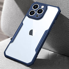 Coque Rebord Contour Silicone et Vitre Transparente Miroir Housse Etui pour Apple iPhone 14 Pro Bleu