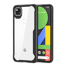 Coque Rebord Contour Silicone et Vitre Transparente Miroir Housse Etui pour Google Pixel 4a Noir