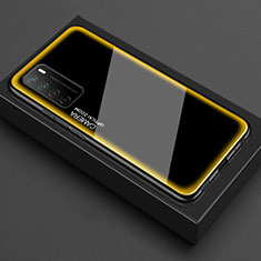 Coque Rebord Contour Silicone et Vitre Transparente Miroir Housse Etui pour Huawei Honor Play4 5G Jaune