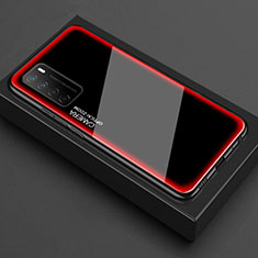 Coque Rebord Contour Silicone et Vitre Transparente Miroir Housse Etui pour Huawei Honor Play4 5G Rouge