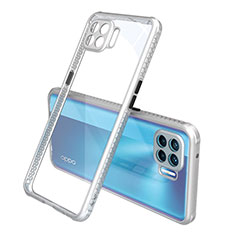 Coque Rebord Contour Silicone et Vitre Transparente Miroir Housse Etui pour Oppo F17 Pro Argent