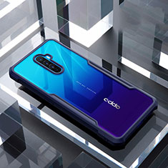 Coque Rebord Contour Silicone et Vitre Transparente Miroir Housse Etui pour Oppo Reno Ace Bleu