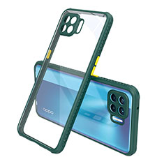 Coque Rebord Contour Silicone et Vitre Transparente Miroir Housse Etui pour Oppo Reno4 F Vert Nuit