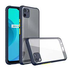 Coque Rebord Contour Silicone et Vitre Transparente Miroir Housse Etui pour Realme C11 Bleu Royal