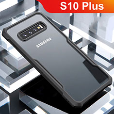 Coque Rebord Contour Silicone et Vitre Transparente Miroir Housse Etui pour Samsung Galaxy S10 Plus Noir