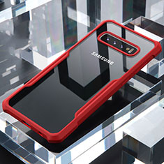 Coque Rebord Contour Silicone et Vitre Transparente Miroir Housse Etui pour Samsung Galaxy S10 Rouge