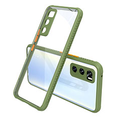 Coque Rebord Contour Silicone et Vitre Transparente Miroir Housse Etui pour Vivo Y70 (2020) Vert Armee