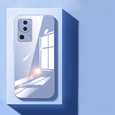 Coque Rebord Contour Silicone et Vitre Transparente Miroir Housse Etui pour Xiaomi Mi 12 Lite NE 5G Bleu Clair