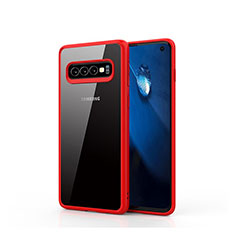 Coque Rebord Contour Silicone et Vitre Transparente Miroir Housse Etui T02 pour Samsung Galaxy S10 5G Rouge