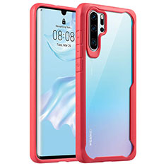 Coque Rebord Contour Silicone et Vitre Transparente Miroir Housse Etui Z02 pour Huawei P30 Pro Rouge