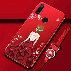 Coque Silicone Dos de Fille Souple Couleur Unie Etui Housse K01 pour Huawei Nova 4e Rouge