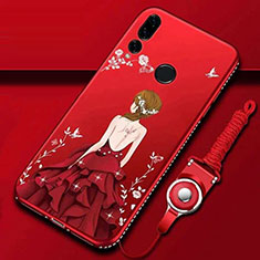 Coque Silicone Dos de Fille Souple Couleur Unie Etui Housse K01 pour Huawei P Smart+ Plus (2019) Rouge