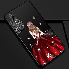 Coque Silicone Dos de Fille Souple Couleur Unie Etui Housse K01 pour Huawei P20 Rouge et Noir