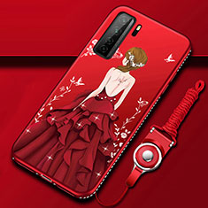 Coque Silicone Dos de Fille Souple Couleur Unie Etui Housse K01 pour Huawei P40 Lite 5G Rouge