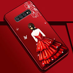 Coque Silicone Dos de Fille Souple Couleur Unie Etui Housse K01 pour Samsung Galaxy S10 Rouge