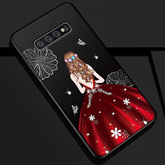 Coque Silicone Dos de Fille Souple Couleur Unie Etui Housse K01 pour Samsung Galaxy S10 Rouge et Noir