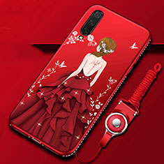 Coque Silicone Dos de Fille Souple Couleur Unie Etui Housse K01 pour Xiaomi Mi A3 Rouge