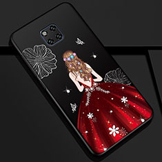 Coque Silicone Dos de Fille Souple Couleur Unie Etui Housse K02 pour Huawei Mate 20 Pro Rouge et Noir