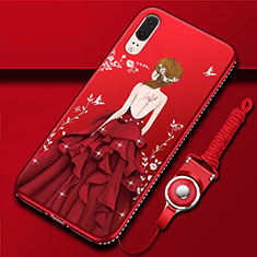 Coque Silicone Dos de Fille Souple Couleur Unie Etui Housse K02 pour Huawei P20 Rouge