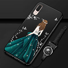 Coque Silicone Dos de Fille Souple Couleur Unie Etui Housse K02 pour Huawei P20 Vert