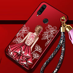 Coque Silicone Dos de Fille Souple Couleur Unie Etui Housse K02 pour Huawei P30 Lite New Edition Rouge