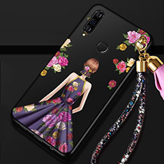 Coque Silicone Dos de Fille Souple Couleur Unie Etui Housse K02 pour Huawei P30 Lite XL Violet et Noir