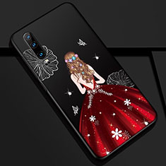 Coque Silicone Dos de Fille Souple Couleur Unie Etui Housse K02 pour Huawei P30 Rouge et Noir