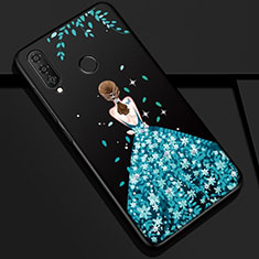 Coque Silicone Dos de Fille Souple Couleur Unie Etui Housse K03 pour Huawei Nova 4e Bleu et Noir