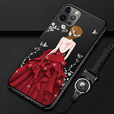 Coque Silicone Dos de Fille Souple Couleur Unie Etui Housse pour Apple iPhone 12 Pro Rouge et Noir