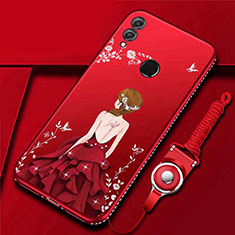 Coque Silicone Dos de Fille Souple Couleur Unie Etui Housse pour Huawei Honor 10 Lite Rouge