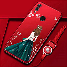 Coque Silicone Dos de Fille Souple Couleur Unie Etui Housse pour Huawei Honor 10 Lite Vin Rouge