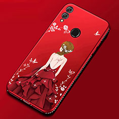 Coque Silicone Dos de Fille Souple Couleur Unie Etui Housse pour Huawei Honor 8X Rouge