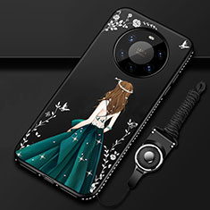 Coque Silicone Dos de Fille Souple Couleur Unie Etui Housse pour Huawei Mate 40 Pro+ Plus Noir