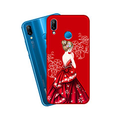 Coque Silicone Dos de Fille Souple Couleur Unie Etui Housse pour Huawei Nova 3e Rouge