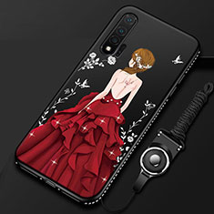 Coque Silicone Dos de Fille Souple Couleur Unie Etui Housse pour Huawei Nova 6 Rouge et Noir